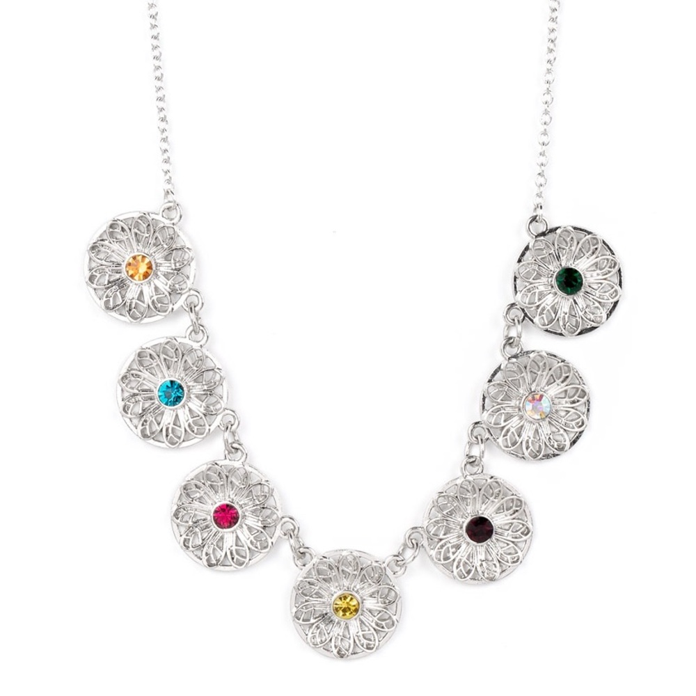 Elegant Silver Multi-Color Gem Necklace